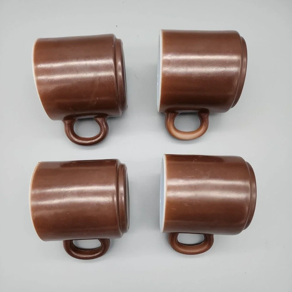 VtG 4 Hazel Atlas Glass Two-Toned Coffee Mugs Coffee Cups Brown & White D Handle